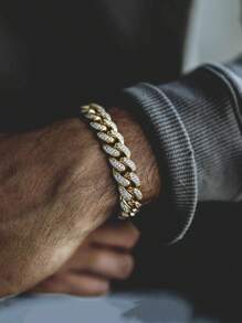 CVNANA 1pc Punk Retro Miami Sign Fully Iced Out Bracelet For Men & Women, Hip Hop Exaggerated Jewelry Accessory, Couple Bracelet Birthday Gift