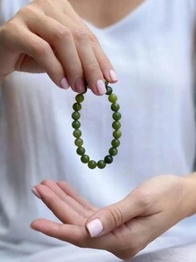 1 pièce Bracelet de perles en jade vert naturel pour femmes et hommes, adapté pour le yoga et la méditation, bijou porte-bonheur, favorise la créativité et absorbe l'énergie négative