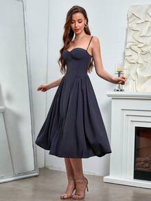 PARTHEA Strapless Padded Underwire A-Line Dress - Navy Blue - View 4