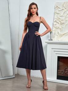 PARTHEA Strapless Padded Underwire A-Line Dress - Navy Blue - View 2