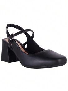 Women's Mary Jane Doll Shoe Romantic Model Square Toe Geometric Heel Current Modern Munita - 黑色 - 查看 4