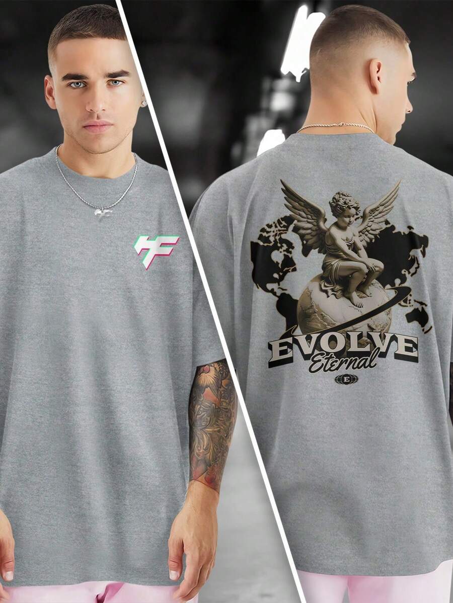 EVOLVE ETERNAL 100% Cotton Front And Back Printed T-Shirt GPJ1 - Xám - Xem 1