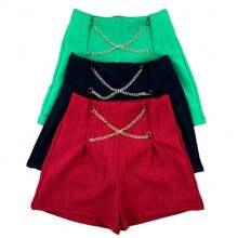 KIT OF 3 CHIC TAILORED LINEN SHORTS FOR ADULTS - PP To GG - 綠色,黑色和紅色 - 查看 1