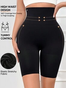 女士修身塑形短裤，收腹提臀，半透明 - 黑色 - 查看 2