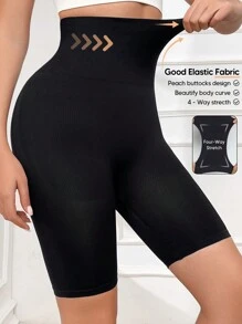 女士修身塑形短裤，收腹提臀，半透明 - 黑色 - 查看 4