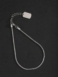 1pc Beach Style Women's Shiny Silver & Gold Stainless Steel Name Pendant Anklet - Silver - View 34
