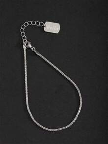 1pc Beach Style Women's Shiny Silver & Gold Stainless Steel Name Pendant Anklet - Silver - View 36