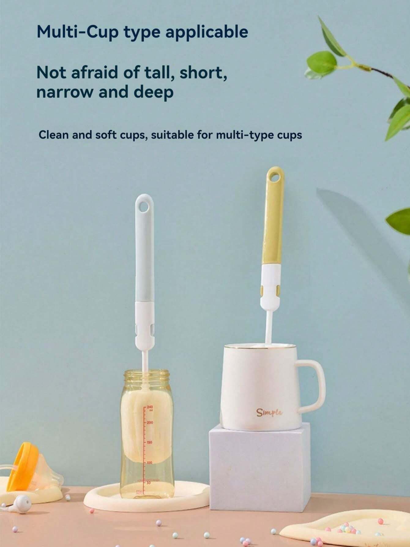 1ชิ้น แปรงทำความสะอาดถ้วย มือจับยาว, แปรงขัดขวดนม, แปรงทำความสะอาดขวด