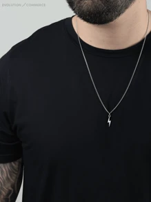 Men's Necklace Chain With Thunder Lightning Pendant Stainless Steel Does Not Turn Black Chain Cord Can Get Wet Antiallergic Original - 銀色 - 查看 2