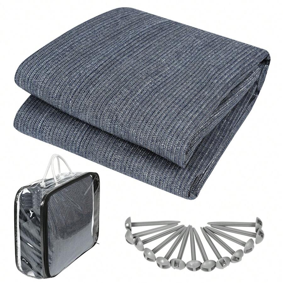 YUENFONG Awning Carpet, Outdoor Camping Mat, Carpet For Tent, Mobile Home Made Of HDPE, Waterproof Tent Tarpaulin With Eyelets (2.5x3m, 2.5x4m, 2.5x5m, 3x3m, 3x4m, 3x5m, 3x6m, 4x5m, 4x6m) - 灰藍色-2.5*3m - 查看 1