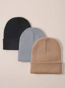 3pcs /1pc Women's And Men's Simple Knitted Hats, Solid-Color Fashionable Winter Hats Of Warm Color Worn By Both Men And Women In Winter, Elastic, Suitable For Size Head Circumference, Suitable For Daily Life, Outdoor Warmth, Christmas Gifts, New Year Gifts, Holiday Gifts - Multicolor - View 1