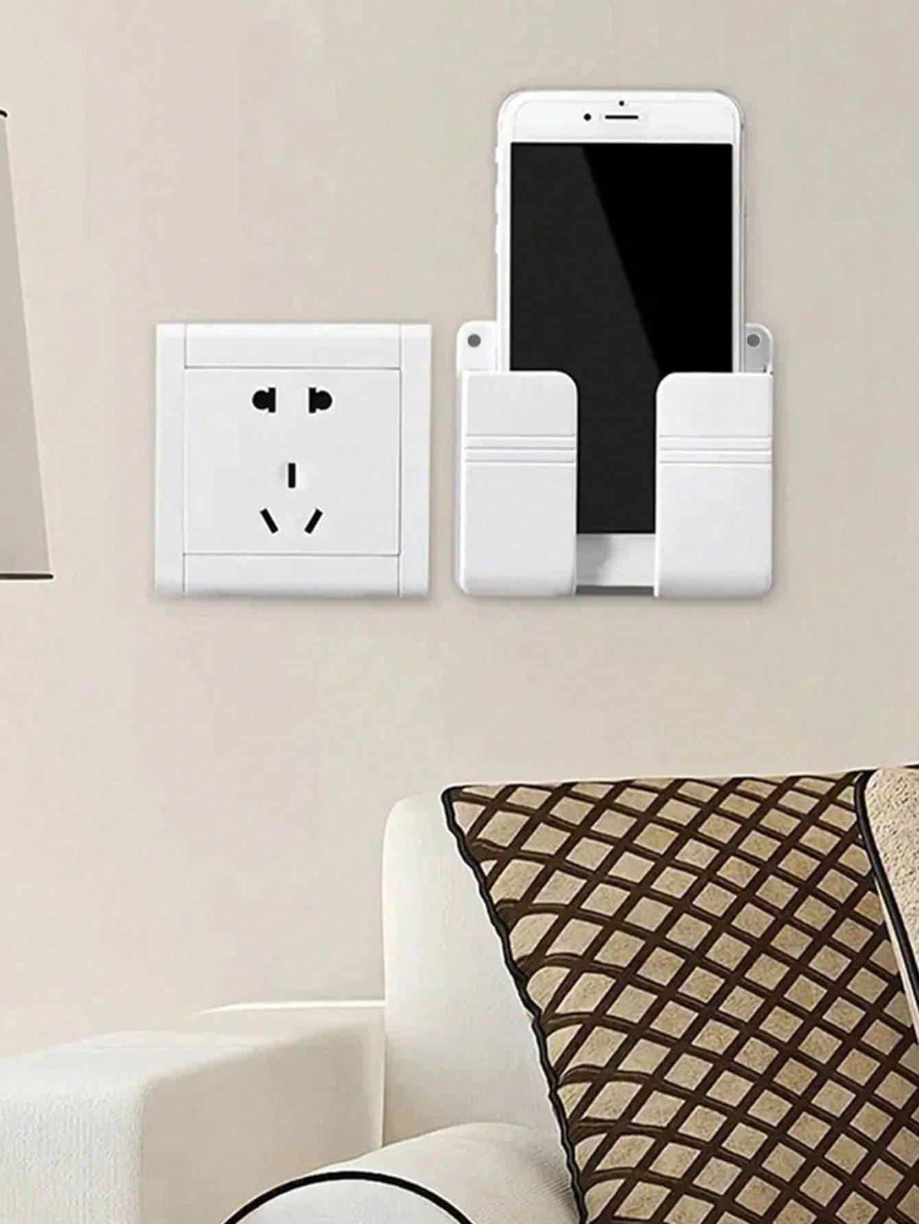 1 cái Giá đỡ điện thoại di động không cần đục lỗ lớn gắn tường Giá đỡ điều khiển từ xa Hộp lưu trữ Hộp sạc đầu giường Giá đựng - Nhiều màu - Xem 1