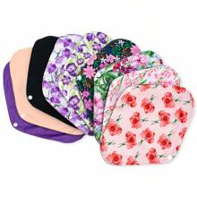 Set de 10 piezas/5 piezas/3 piezas de toallas higiénicas de flujo abundante de uso nocturno, color aleatorio, lavables y reutilizables, forros de braga de carbón de bambú