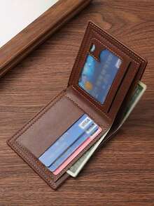  1pc Men's Classic Business & Casual Solid Color Retro Short Wallet With Card Slot For Driving License,Wallet For Men,Valentine's Day Gift - Brown - View 3