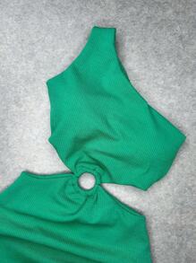 Short Single Sleeve Hoop Dress - 橄欖綠 - 查看 2