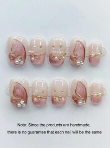 10Pcs Minimalist Delicate Short Cat Eye Faux Pearl Mermaid Tail Butterfly Nail Decor Press On Nails Nail Supplies Nails - Multicolor - View 1