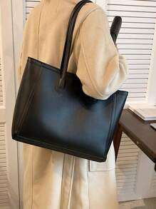 轻便、商务休闲缝线细节单肩手提包，适合女士、新手和白领工作者，适合青少年女孩女大学生、新手和白领工作者，非常适合办公室、大学、工作、商务、通勤、户外、旅行、郊游、书包、便携、大容量，适合青少年女孩女大学生，非常适合办公室、大学、中学、高中、工作、商务、通勤、办公室、女士时尚手提包、女士时尚工作包，适合日常优雅和特殊场合 - 黑色 - 查看 6