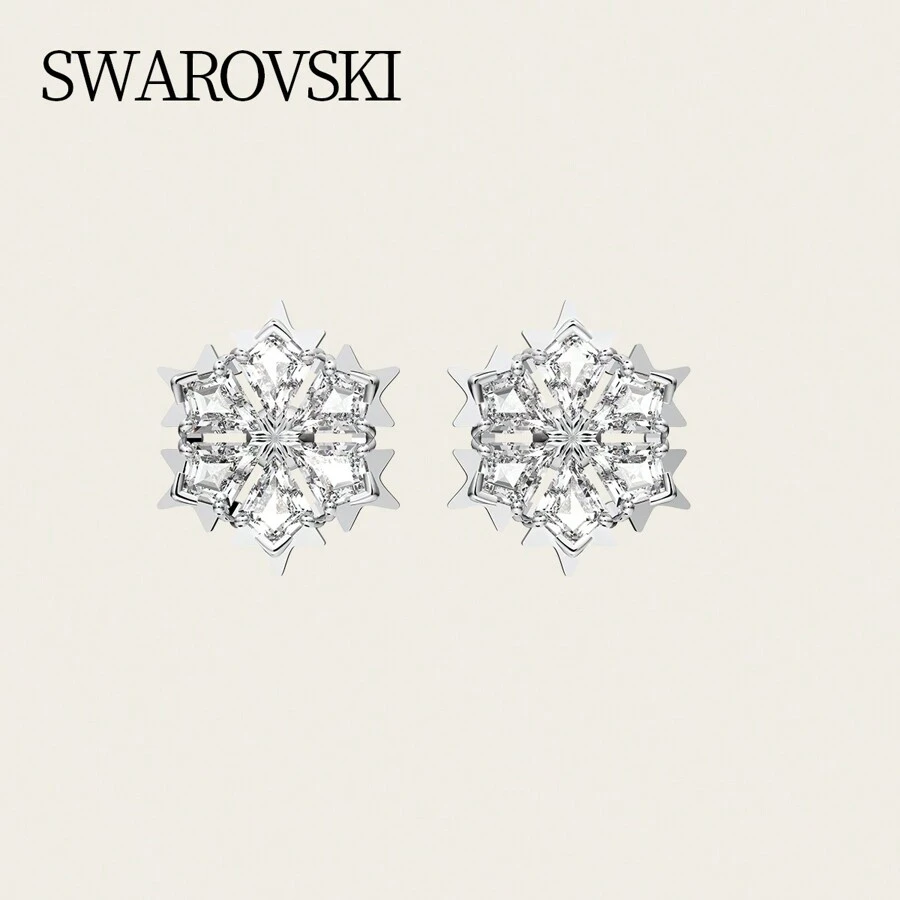 Swarovski MAGIC:PE STUD CZWH/RHS 5627347 Women's White Snowflake Stud Earrings, Elegant Jewelry For Everyday Wear And Holiday Gifts