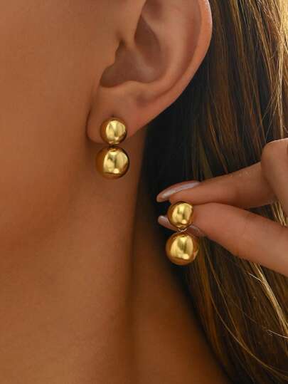 1 Pair Geometric Ball Shaped Stainless Steel Earrings, Unique Design Suitable For Women Everyday Wear