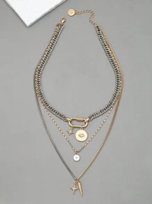 1pc Metal Minimalist Multi-Layer Necklace, Fashionable & Versatile Daily Wear For Women - Gold - View 2