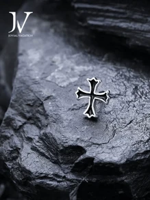 男士钛钢耳环，十字架设计，暗黑风格男士耳环 - 銀色 - 查看 7