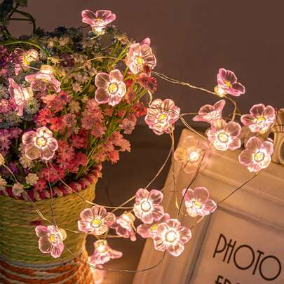 1 件 10/20/30 LED 粉色/紫色/蓝色樱花灯串，LED 花环灯，电池供电，适用于节日、婚礼、室内、卧室、花园、派对、生日、庆典装饰