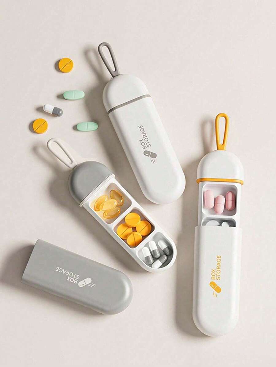旅行药丸整理器，3 格便携式拉出式药盒，带硅胶挂钩，带防潮条的随身药盒，小药盒，完美的礼物，适用于办公室、旅行、健身房旅行必需品学校返校学校用品假日露营假日必需品度假配件迷你夏季