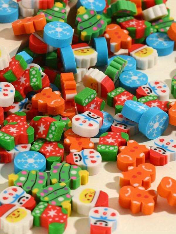 100Pcs/Lot Christmas Cartoon Eraser Kawaii Santa Snowmen Christmas Tree Mini Pencil Rubber Stationery Kids School Cute Erasers