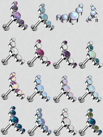 1PC Stainless Steel Five Zirconia & Opal Ear Tragus Cartilage Stud Helix Piercing Earrings Crystal Ear Lobe Labret Piercing Jewelry