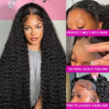 36 Inch 13x6 Full Lace Front Wigs Human Hair Pre Plucked Deep Wave 180 Density Transparent Lace Frontal Wig With Baby Hair Transparent Glueless Deep Curly Human Hair Wigs For Women - Natural Black - View 3
