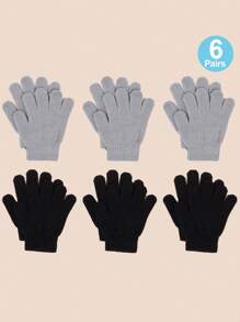 6pairs Children Solid Color Knitted Gloves Set, Suitable For Outdoor Daily Sports, Cold-Proof And Warm - Multicolor - View 6