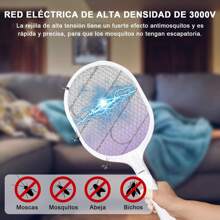 raqueta eliminadora de moscas y mosquitos, recargable con usb , raqueta de toques , repelente de mosquitos electrica - Blanco - Ver 2