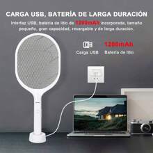 raqueta eliminadora de moscas y mosquitos, recargable con usb , raqueta de toques , repelente de mosquitos electrica - Blanco - Ver 3