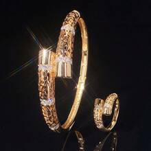 Bộ 2 chiếc/bộ nhẫn và vòng tay Zirconia thiết kế sang trọng thanh lịch, phù hợp để kết hợp hàng ngày - Bộ trang sức nữ - Xem 5