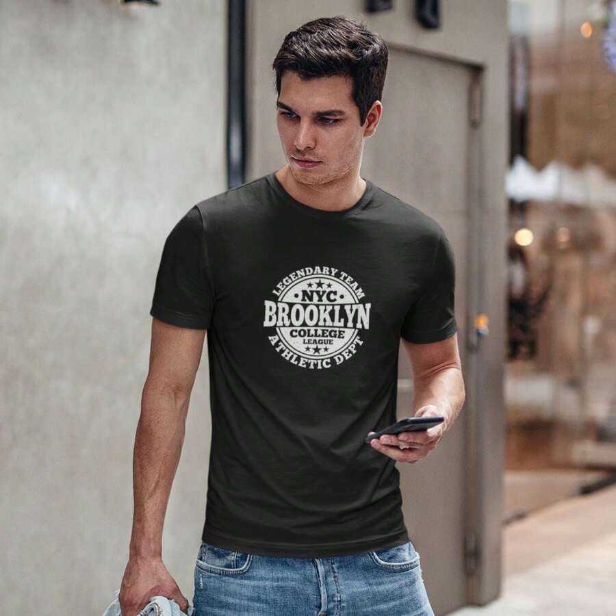 Men's T-Shirt Brooklin2 Print 100% Cotton High Definition Premium Casual - 黑色 - 查看 1