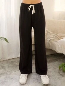 Acampanado spandex con cordon ajustador en cintura pantalon dama tacto suave - Negro - Ver 1