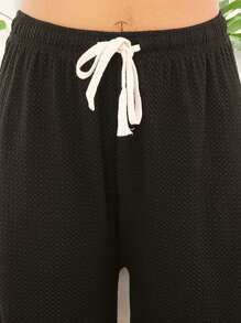 Acampanado spandex con cordon ajustador en cintura pantalon dama tacto suave - Negro - Ver 3