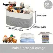 Inwagui Extra Large Woven Storage Basket For Organizing, Classic Opened Fabric Shelf Basket For Toys, Blankets, Laundry - Soft Multifunctional Decorative Basket With Handles