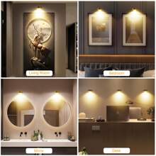 6Pcs Picture Light Battery Operated, Wireless Led Painting Light With Remote Dimmable And Timer, 3 Lighting Modes Art Display Light For Picture Frame Artworking Portrait, Wall Decorative Puck Lights(Gold And White) - ánh sáng trắng - Xem 9