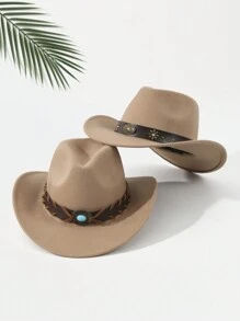 2 szt. Unisex haftowany pasek na głowę bydła wystrój Boho kowboj/kowboj miękki filcowy kapelusz fedora, na zewnątrz, na co dzień, na imprezę, lato, zimę