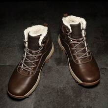 Mens Hiking Boots  Winter Warm Snow Boot Water Resistant Non Slip Soft Lined - Coffee Brown - View 4