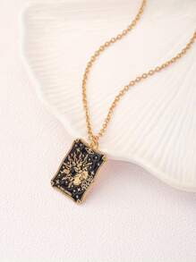 1 pieza Collar colgante geométrico cuadrado con sol y luna de estilo vintage chic y personalizado en negro para mujeres