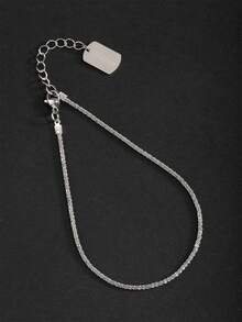 1pc Beach Style Women's Shiny Silver & Gold Stainless Steel Name Pendant Anklet - Silver - View 32