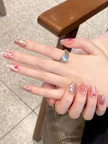 Handmade Press On Nails Cute Pink Heart & Polka Dot Cartoon Cat Eye Nail Art Wearable Nail Fake Nails(XS,S,M,L) Suitable For Women And Girls