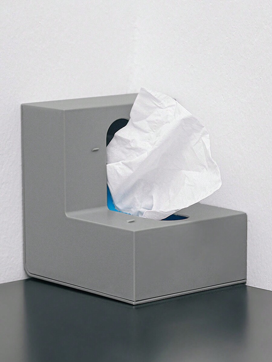 1pc Black & White/Solid Grey PP Plastic LShaped Tissue Box, Multi