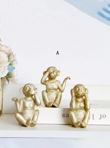 Set de 3 bucăți/Set de ornamente din rășină în formă de maimuță, nu ascultați, nu priviți, nu vorbiți, artizanat negru, potrivit pentru birou, raft cu cărți, dulap TV, birou, decorarea casei Cele mai bune cadouri - Negru - Vizualizare 7