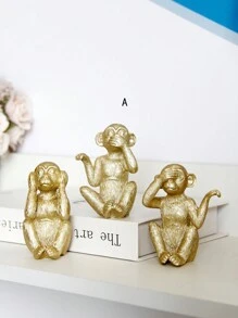 Set de 3 bucăți/Set de ornamente din rășină în formă de maimuță, nu ascultați, nu priviți, nu vorbiți, artizanat negru, potrivit pentru birou, raft cu cărți, dulap TV, birou, decorarea casei Cele mai bune cadouri - Negru - Vizualizare 5