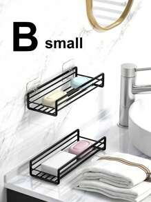 1pc No Drilling Bathroom Shelf, Wall-Mounted Storage Rack, Organizer For Shampoo, Conditioner, Cosmetic - Black - View 11