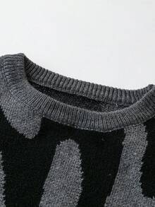 Fashion Pattern Crew Neck Long Sleeve Casual Pullover Graphic Drop Shoulder Monogram School Streetwear Spring Break Outfits Halloween Knit Sweater - Multicolor - View 4