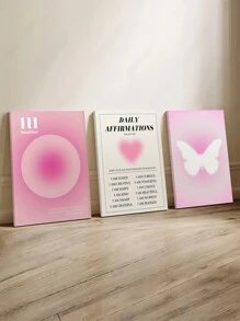 3入組/套北歐極簡風格非凡影子心形客廳裝飾畫布，無框 - 彩色 - 查看 3